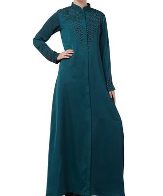 Teal Nida  Front Open Abaya With Hand Work 6