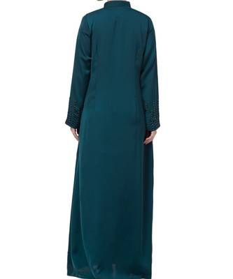 Teal Nida  Front Open Abaya With Hand Work 7