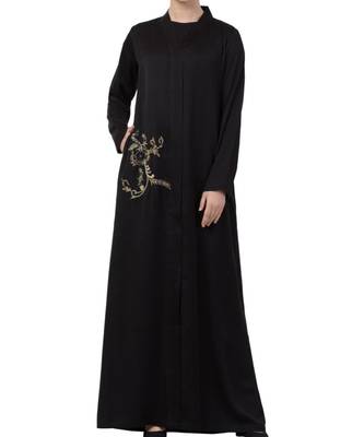 Black Nida  Front Open Abaya With Hand Work 1