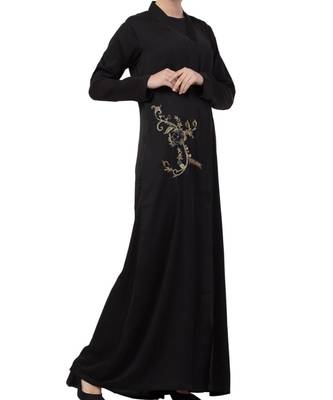 Black Nida  Front Open Abaya With Hand Work 3