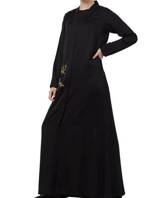 Black Nida  Front Open Abaya With Hand Work 4
