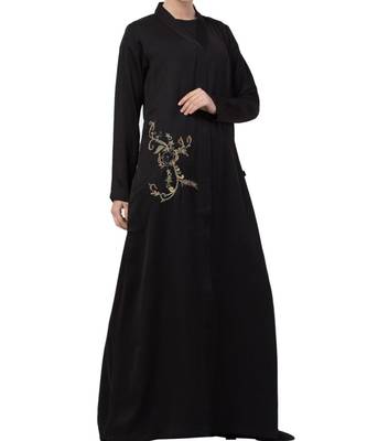 Black Nida  Front Open Abaya With Hand Work 5