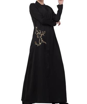 Black Nida  Front Open Abaya With Hand Work 6