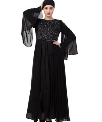 Black Nida  Abaya Dress For Special Occasions 2