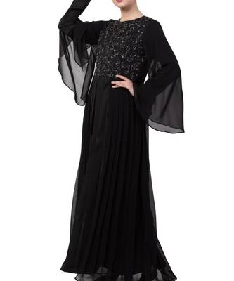 Black Nida  Abaya Dress For Special Occasions 3