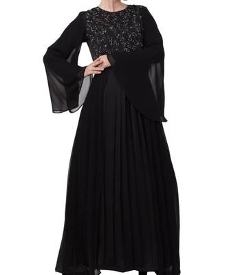 Black Nida  Abaya Dress For Special Occasions 4