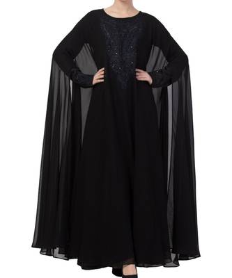 Black Nida  Occasion Wear Abaya With Embroidery 1