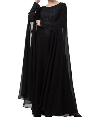 Black Nida  Occasion Wear Abaya With Embroidery 2