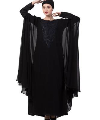 Black Nida  Occasion Wear Abaya With Embroidery 3