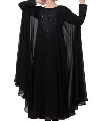 Black Nida  Occasion Wear Abaya With Embroidery 4