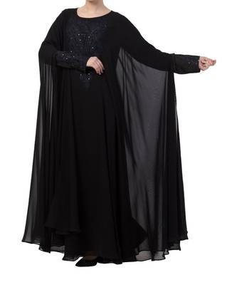 Black Nida  Occasion Wear Abaya With Embroidery 5