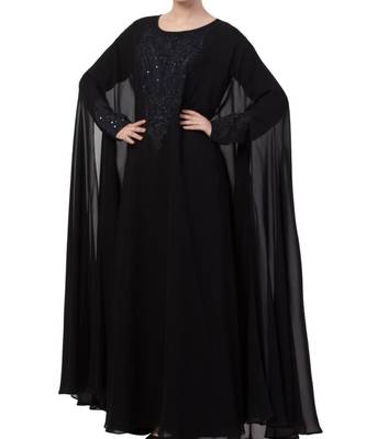 Black Nida  Occasion Wear Abaya With Embroidery 6