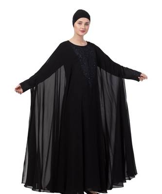 Black Nida  Occasion Wear Abaya With Embroidery 7