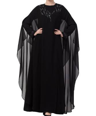 Black Nida  Occasion Wear Abaya With Hand Work 1