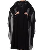 Black Nida  Occasion Wear Abaya With Hand Work