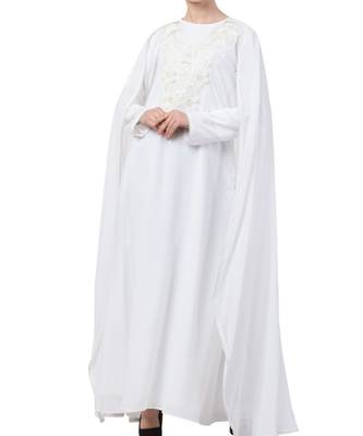 White Nida  Abaya With Attached Cape 1