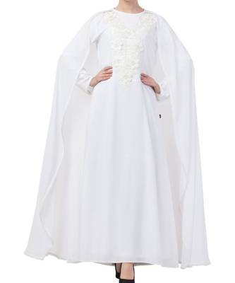 White Nida  Abaya With Attached Cape 2