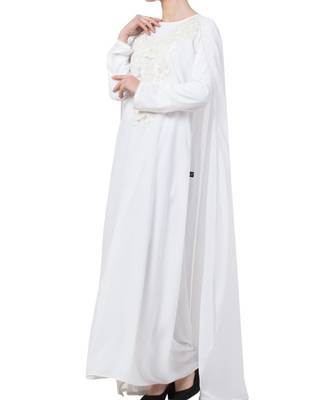 White Nida  Abaya With Attached Cape 3
