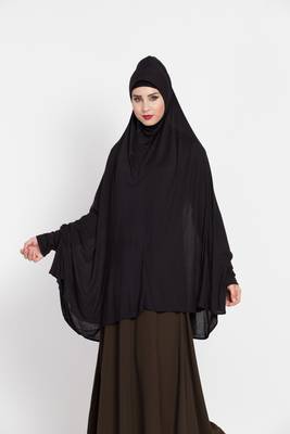 Black Full Size Prayer Hijab With Sleeves 3