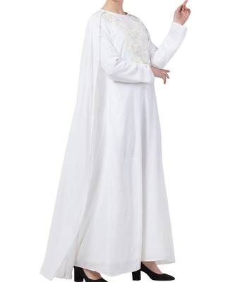 White Nida  Abaya With Attached Cape 5