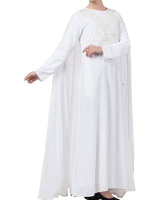 White Nida  Abaya With Attached Cape 7