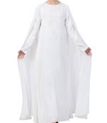 White Nida  Embroidered Abaya With Attached Cape