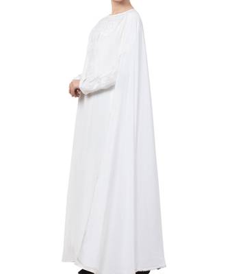 White Nida  Embroidered Abaya With Attached Cape 4