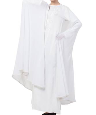 White Nida  Embroidered Abaya With Attached Cape 5