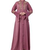 Pink Nida Luxury Abaya With Golden Wire And Stone Work