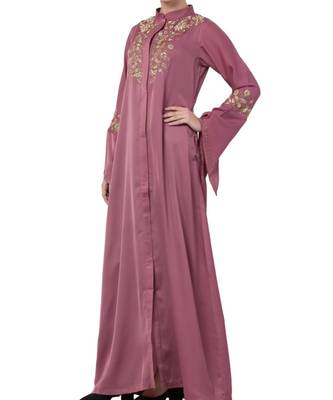 Pink Nida Luxury Abaya With Golden Wire And Stone Work 2