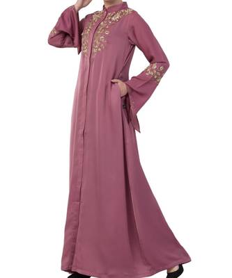 Pink Nida Luxury Abaya With Golden Wire And Stone Work 3