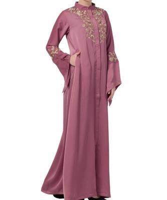 Pink Nida Luxury Abaya With Golden Wire And Stone Work 4
