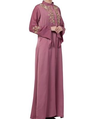 Pink Nida Luxury Abaya With Golden Wire And Stone Work 5