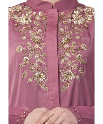 Pink Nida Luxury Abaya With Golden Wire And Stone Work 7
