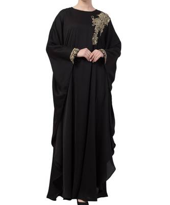 Black Nida Luxurious Kaftan Abaya With Wire And Stone Work. 1