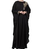 Black Nida Luxurious Kaftan Abaya With Wire And Stone Work.