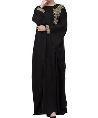 Black Nida Luxurious Kaftan Abaya With Wire And Stone Work. 2