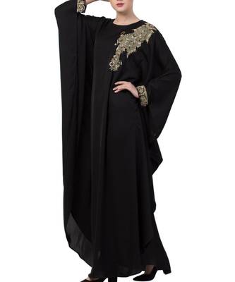 Black Nida Luxurious Kaftan Abaya With Wire And Stone Work. 3