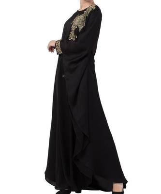 Black Nida Luxurious Kaftan Abaya With Wire And Stone Work. 4