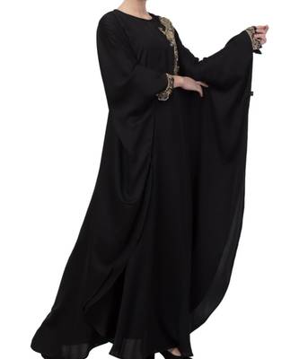 Black Nida Luxurious Kaftan Abaya With Wire And Stone Work. 5