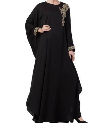 Black Nida Luxurious Kaftan Abaya With Wire And Stone Work. 6
