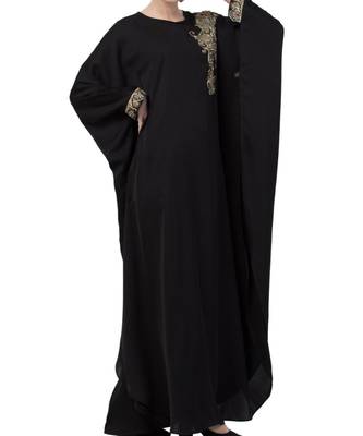 Black Nida Luxurious Kaftan Abaya With Wire And Stone Work. 7