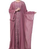 Pink Nida Premium Abaya In Dual Layer With Hand Embroidery