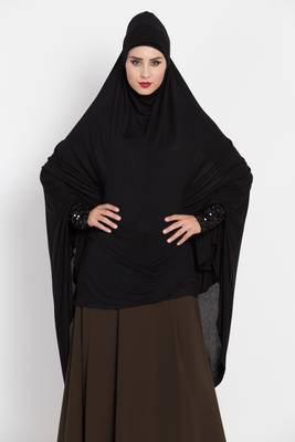 Black Full Size Prayer Hijab With Shimmer Sleeves 2
