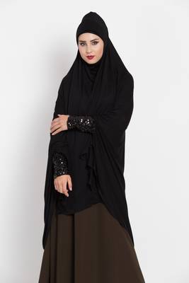 Black Full Size Prayer Hijab With Shimmer Sleeves 3