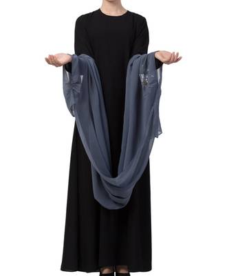 Grey Georgette Instant Hijab With Hand Work 1