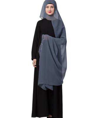 Grey Georgette Instant Hijab With Hand Work 2