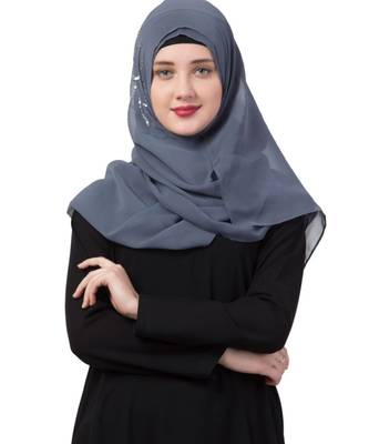 Grey Georgette Instant Hijab With Hand Work 4