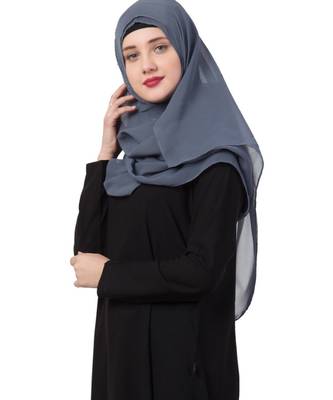 Grey Georgette Instant Hijab With Hand Work 5