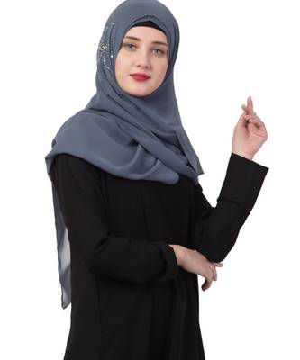 Grey Georgette Instant Hijab With Hand Work 7